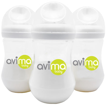 Avima Baby 4 oz Anti Colic Baby Bottles for Breastfed Babies - Slow Flow Nipples, Wide Neck Bottle, BPA Free - Newborn 0-3 Months, Stage 1 (Set of 3)