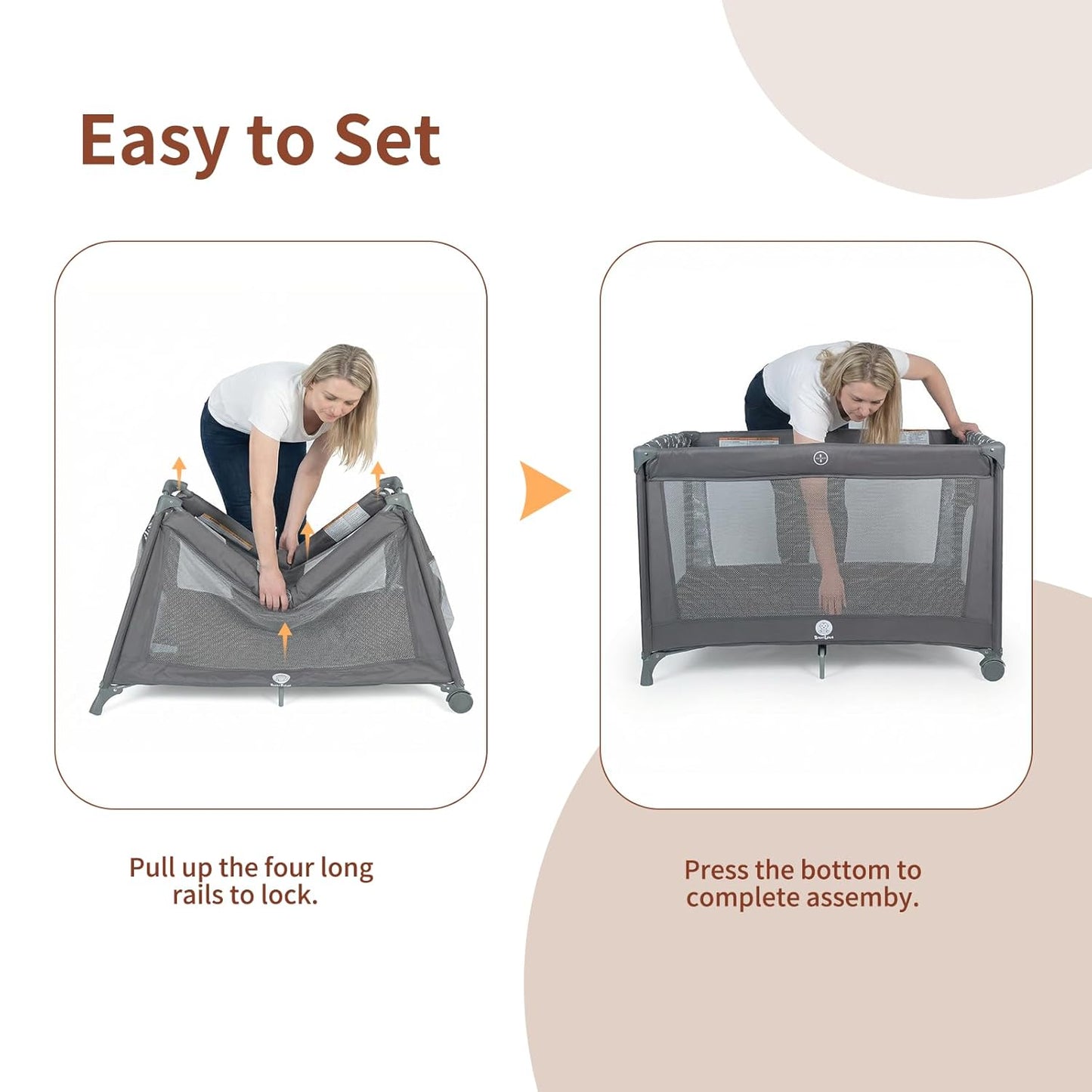 Babilous Pack and Play, Baby Bassinet with Wheels, Foldable Baby Playard for Travel, Easy Carry Bedside Bassinet, Mini Pack n Play with Comfortable Mattress & Compact Space Saving Design, Grey