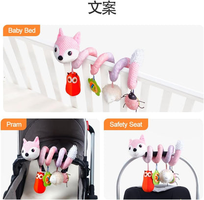 Koty Car Seat Toys, Infant Baby Spiral Plush Activity Hanging Toy for Stroller Bar Pram Crib with Music Box BB Squeaker & Rattles(Black Fox)