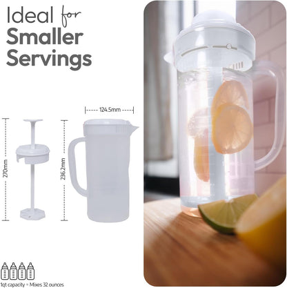 JBK Pottery 1 Quart Plastic Mixing Pitcher with Mixing Lid, BPA Free, Shatterproof Beverage Jug for Iced Tea, Lemonade, Juices, Milk – Leak-Proof, Easy Stirring, Dishwasher Safe | Blue