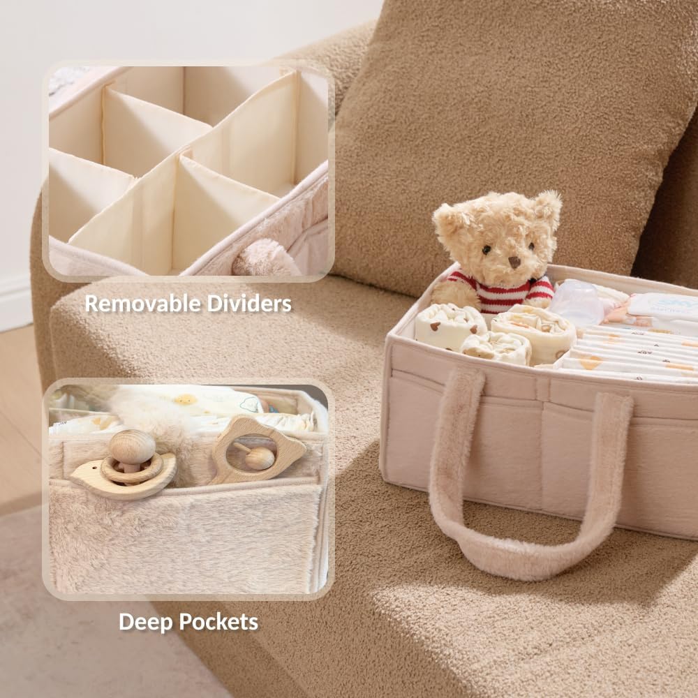 luxury little Soft Baby Diaper Caddy Organizer, Nursery Storage Basket with Removable Divider, Portable Baby Diapers Basket, Gifts for New Parent, Baby Shower (Baby Blue)