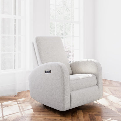 Storkcraft Santa Monica Power Recliner Swivel Glider (Dune Basketweave) – Effortless Electronic Power Recline, USB-A & USB-C Charger