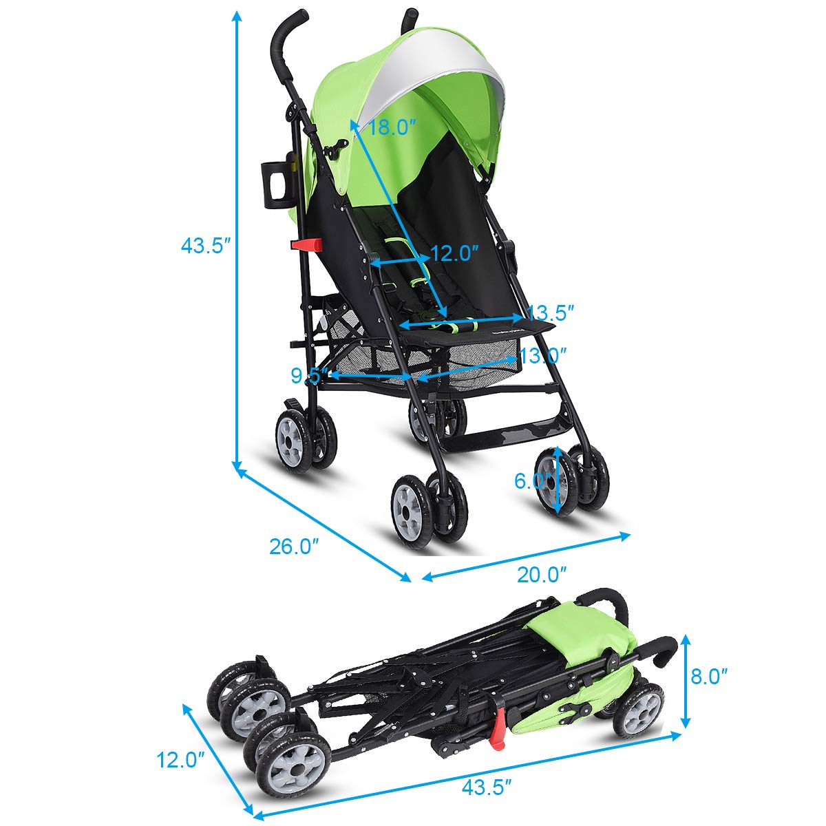 BABY JOY Lightweight Stroller, Compact Travel Stroller, Infant Stroller w/Adjustable Backrest & Canopy, Cup Holder, Storage Basket, 5-Point Harness, Easy Fold, Umbrella Stroller for Toddler, Black
