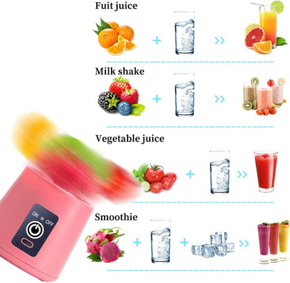Portable Blender Cup,Electric USB Mini Juicer Blender For Shakes and Smoothies, Juice,380ml, Six Blades Great for Mixing,Black