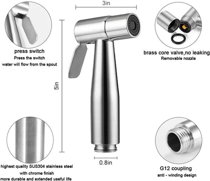 Handheld Bidet Sprayer for Toilet, IDMAX Jet Sprayer for Toilet Muslim Shower Set with 49-inch Hose and Bracket, Adjustable Bidet Attachment Water Pressure Controlfor Feminine Wash
