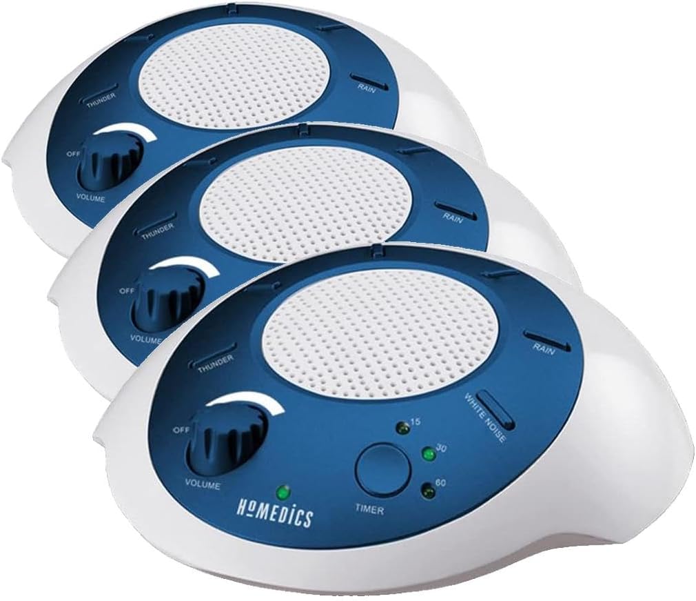 Homedics SoundSleep White Noise Sound Machine, Blue, Small Travel Sound Machine with 6 Relaxing Nature Sounds, Portable Sound Therapy for Home, Office, Nursery, Auto-Off Timer, by Homedics
