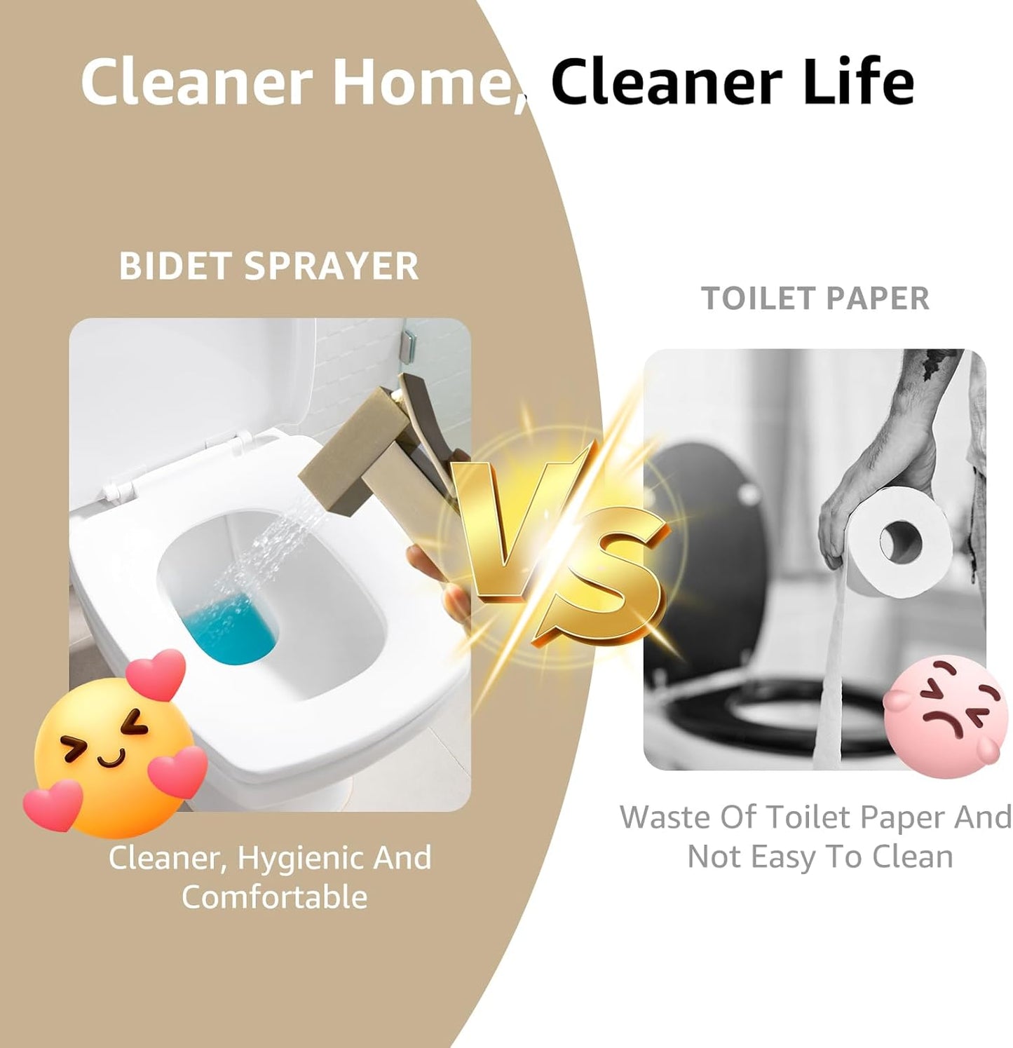 Handheld Bidet Sprayer for Toilet, Cloth Diaper Sprayer with Wall Mounts (ABS) and Hand Held Bidet Bathroom Hose (Stainless Steel), Jet Spray for Toilet, Muslim Shower, Easy to Install (Chrome)