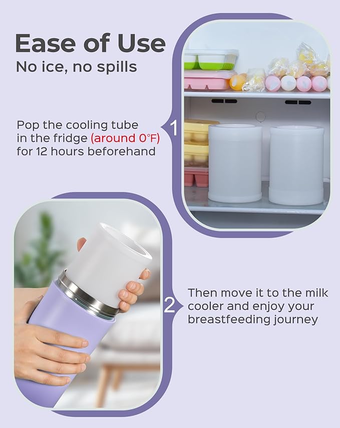 XAPROO 22oz Breast Milk Cooler Bottle, Portable Milk Cooler for Breastmilk with 360°Cooling for 24 Hours, Milk Chiller with 2pcs Baby Bottles, Breastmilk Storage Bags for Baby, BPA-Free (Purple)