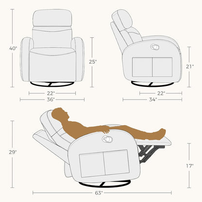 Dual Motors Power Recliner with Adjustable Headrest, Electric Swivel Rocker Recliner for Nursery, Glider Reclining Rocking Nursery Chairs for Small Space, Living Room, Bedroom, Chenille Cream White