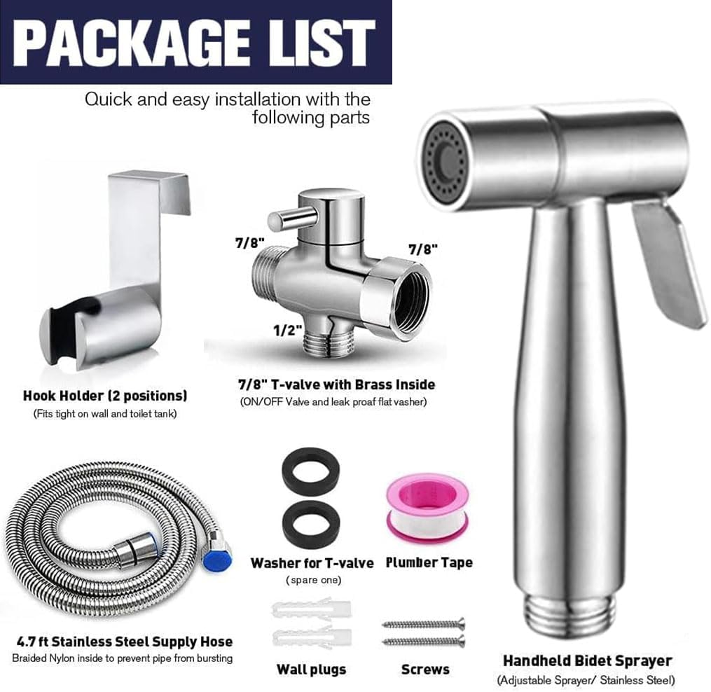 Handheld Bidet Sprayer for Toilet, Bidet Toilet Spray, Adjust Water Pressure Stainless Steel Brushed Nickel Bathroom Toilet Jet Spray, Cloth Diaper Bidet Toilet Sprayer for Baby Wash