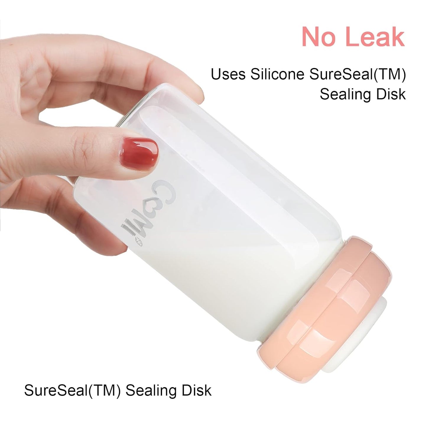 COMI Wide Neck Glass Breastmilk Collection n Storage Bottle, 4 Packs,10oz with Screw Ring Sealing Disk,Re-markable Sealing Disc,BPA Free,Fits Breast Pumps&Nipples(4 Green Lids)