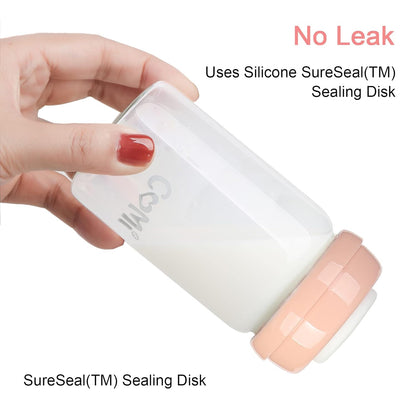 COMI Wide Neck Glass Breastmilk Collection n Storage Bottle, 4 Packs,10oz with Screw Ring Sealing Disk,Re-markable Sealing Disc,BPA Free,Fits Breast Pumps&Nipples(4 Green Lids)