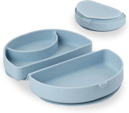 Miniware Baby Travel Plate with Suction - Foldable Silicone Baby Travel Essential to Promote Self-Feeding - Dishwasher Safe, BPA Free, Food Grade Silicone Baby Plate For On The Go - Sage Silifold