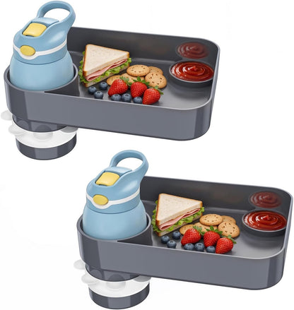 Kids Car Seat Tray, Travel Tray with Cup Holder for Toddler Baby, Kids Car Seat Food Snack Organizer for Road Trip, Stroller Snack Organizer Travel Must Haves Toddler Must Haves (Dark Gray, 1PCS)