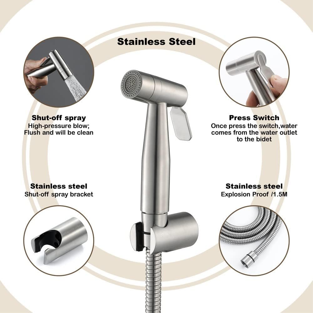 Handheld Bidet Sprayer Toilet Bathroom- Stainless Steel Sprayer Shattaf Toilet Bidet Shower Head for Bathroom Sink or Toilet - with Faucet Dispenser,59in Hose and Bracket Holder