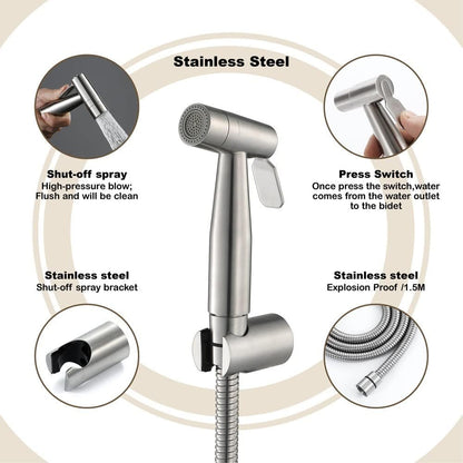 Handheld Bidet Sprayer Toilet Bathroom- Stainless Steel Sprayer Shattaf Toilet Bidet Shower Head for Bathroom Sink or Toilet - with Faucet Dispenser,59in Hose and Bracket Holder