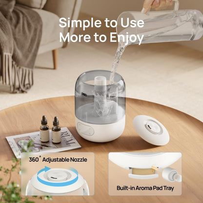 DREO Humidifiers for Bedroom, 3L Top Fill 30H & 26dB Quiet Runtime for Large Room, Cool Mist Ultrasonic Humidifier with Humidity Sensor, Night Light for Home, Baby, Nursery, Plants, New Edition