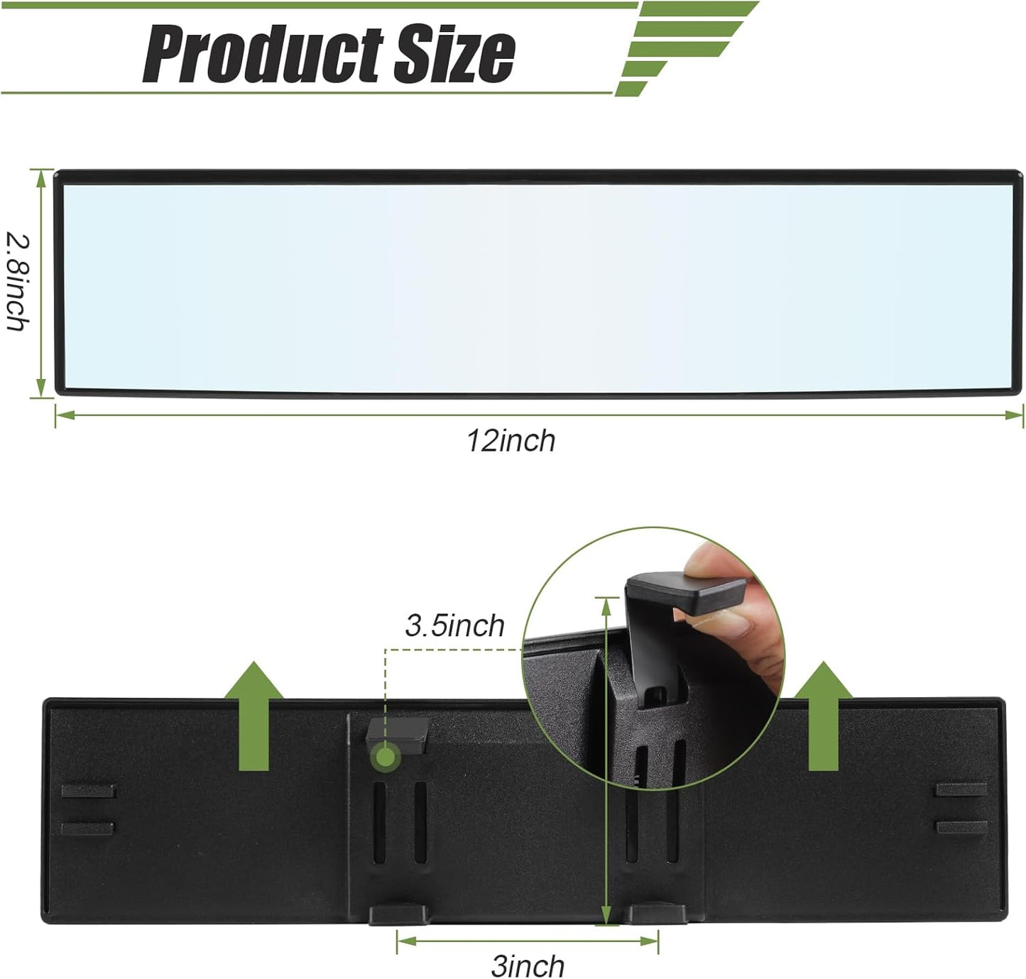REGUICORP Rear View Mirror, 12 Inch Universal Wide Angle Rear View Mirror Accessories Panoramic Convex Clip-on for Cars, SUVs, Trucks, Vehicles