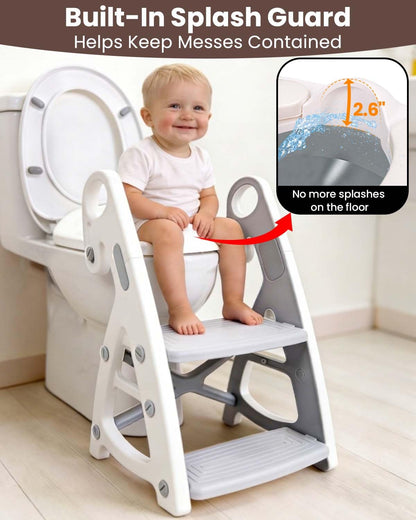 Potty Training Seat, Primlect Upgrade Ultra-Stable Toddler Toilet Seat for Kids Boys Girls, 2 in 1 Potty Training Toilet with Step Stool, Adjustable Seat and Ladder, Non-Slip Pad, Splash Guard (Grey)