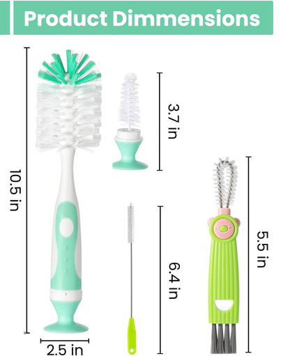 Ariseno 5-in-1 Baby Bottle Brush Set, Including Nylon and Silicone Bottle Brush, Bottle Cap, Straw and Nipple Cleaner, BPA-Free (Blue)