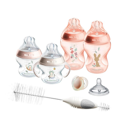 Tommee Tippee Natural Start 12 Piece BPA Free Bottle Set, Includes 2 x 5 oz, 3 x 9 oz, 1 x 11 oz Bottles, Newborn 0+ Months, Slow, Medium & Thicker Flow Breast-Like Nipples, Cleaning Brush, Clear