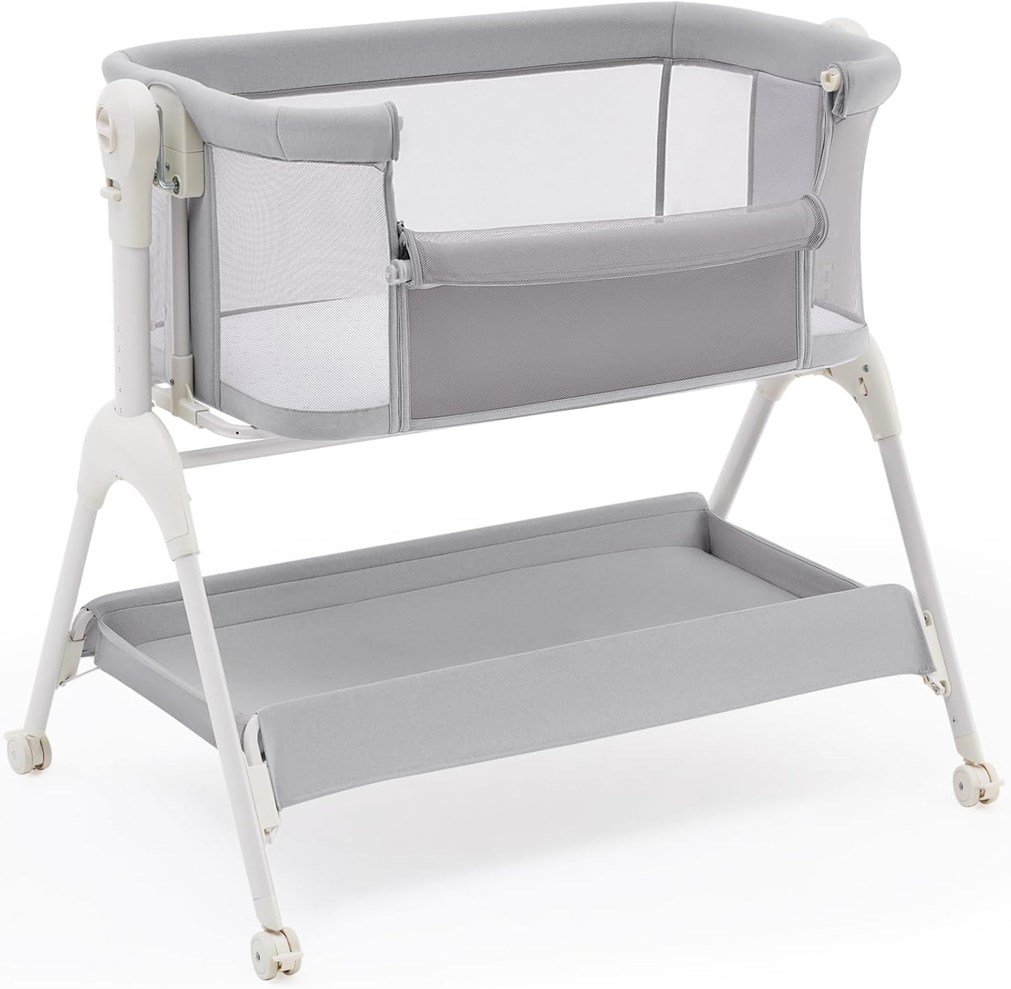HARPPA Cuddly Sway Baby Bassinet Bedside Sleeper, 3 in 1 Rocking Bassinet with Mattress and Soft Cover, Full Mesh Sides, 5 Height Adjustable with Wheels for Newborns, Beige