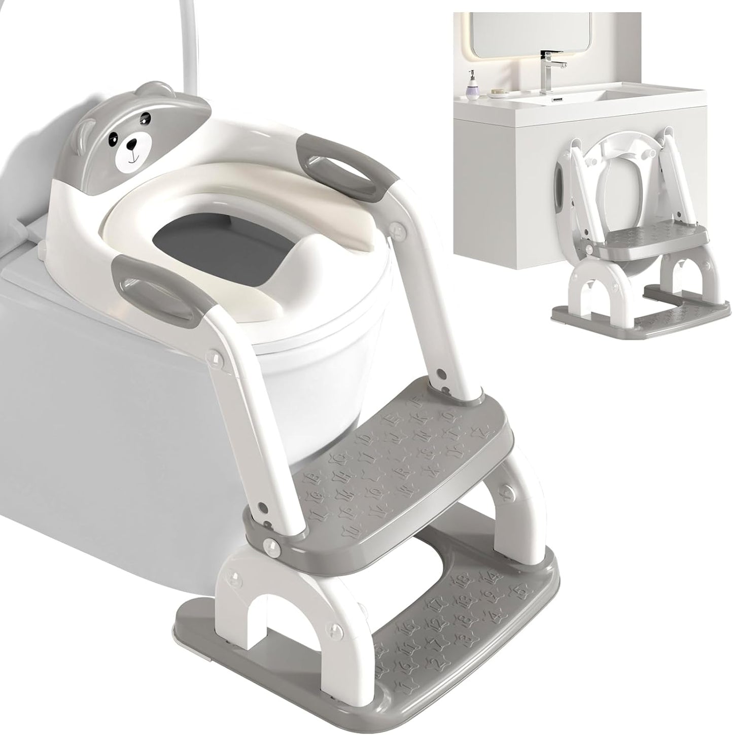 Potty Training Seat with Step Stool for Toddlers - Upgrade 2-in-1 Toilet Seat Toilet Ladder for Kids Children Boys Girls, Anti-Slip Pad & Adjustable Height with Waterproof - Pink