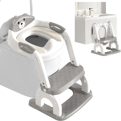 Potty Training Seat with Step Stool for Toddlers - Upgrade 2-in-1 Toilet Seat Toilet Ladder for Kids Children Boys Girls, Anti-Slip Pad & Adjustable Height with Waterproof - Pink