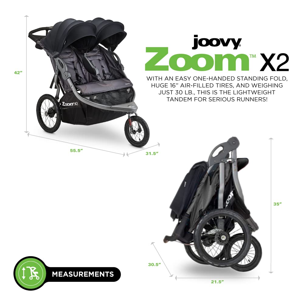 Joovy Zoom360 Ultralight Jogging Stroller Featuring High Child Seat, Shock-Absorbing Suspension, Extra-Large Air-Filled Tires, Parent Organizer, Air Pump, and Easy One-Hand Fold (Black)