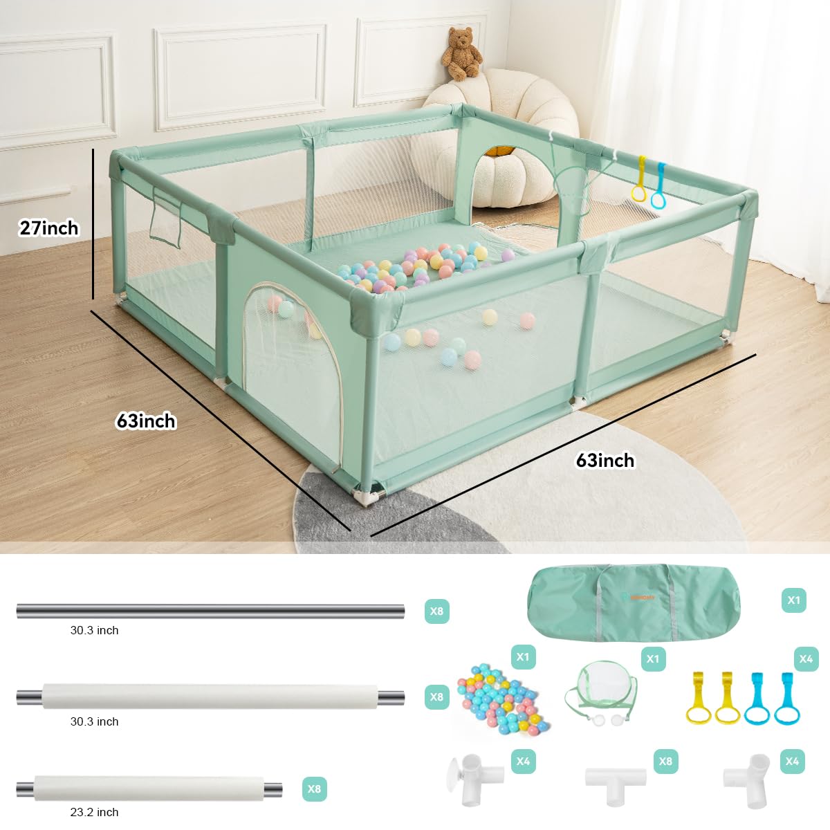 COMOMY Playpens for Babies and Toddlers, Small Baby Play Pens, Activity Center for Safe and Non-Slip Baby Fence, Full Mesh Design, Indoor & Outdoor Kids Activity Center (Dark Grey, 36"x36")