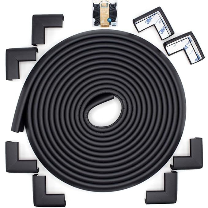 Roving Cove Slimfit Corner Edge Protector for Baby Proofing (Small 18ft Edge 8 Corners), Furniture Safety Bumper Guard, Soft NBR Rubber Foam, 3M Adhesive, Onyx Black
