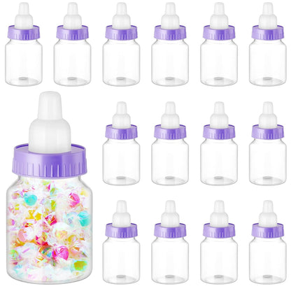 36 Pcs 3.5 Inch Baby Bottle Shower Favor Mini Plastic Candy Bottle Clear Bottles for Baby Shower Mini Feeding Candy Box for Party Favor Gift Decor(Blue)