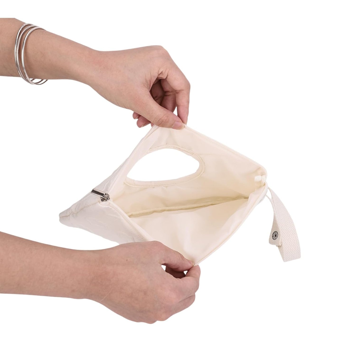 Quilted Baby Diaper and Wipes Pouch Portable Mommy Bag for Stroller Reusable Wipes Pouch with Lanyard for Casual Travel (Beige)