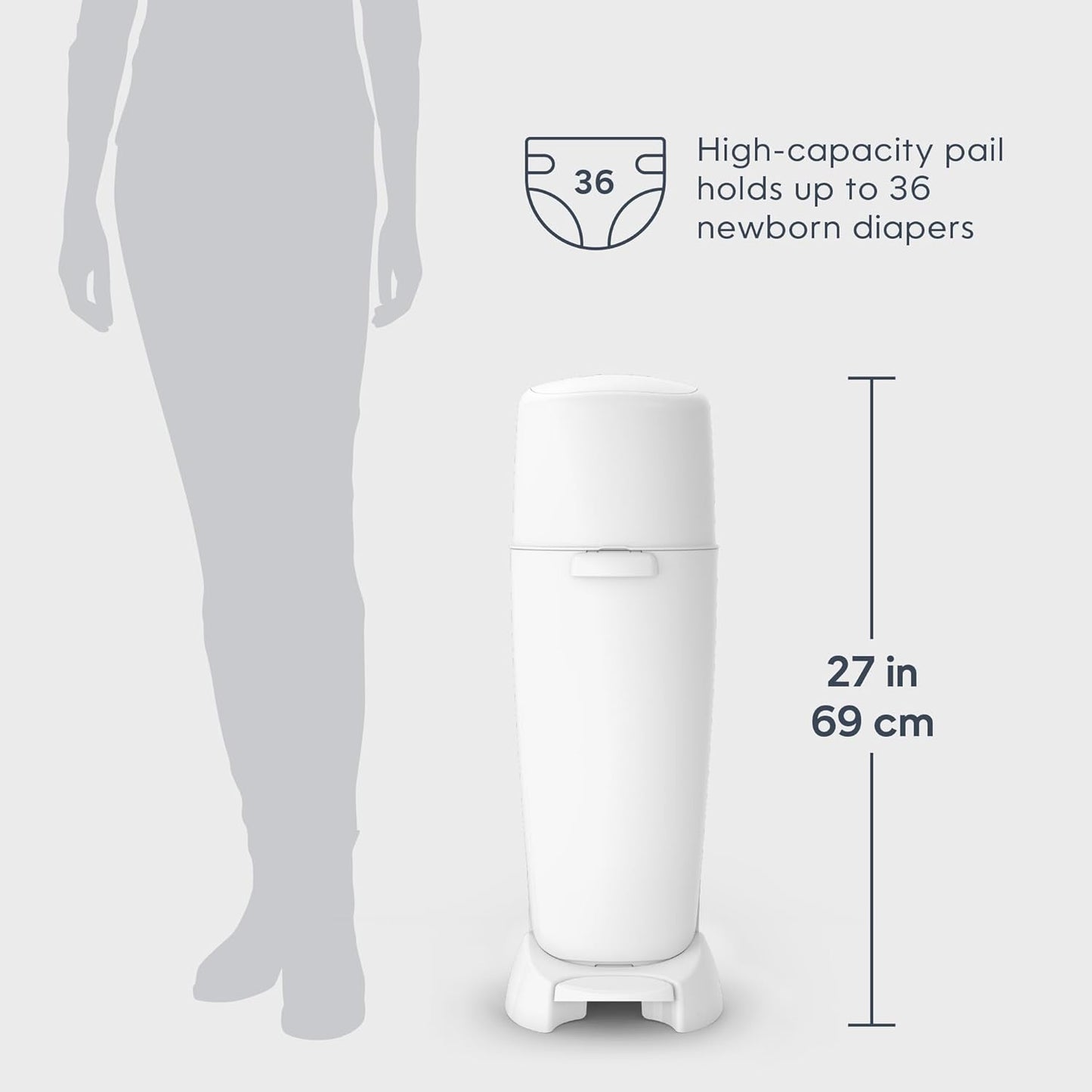 Diaper Genie Complete Diaper Pail (White) – Includes 1 Refill (Holds 270 Newborn Diapers) & 1 Carbon Filter