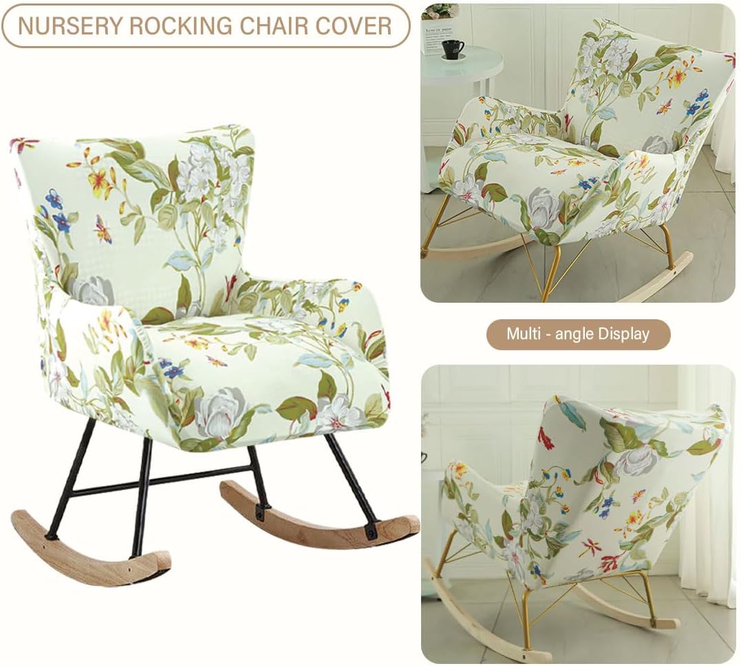 Nursery Rocking Chair Cover Stretchable Glider Chairs Cover Slipcovers Printed Rocking Accent Armchair Slipcover for Living Room Bedroom Offices, 03