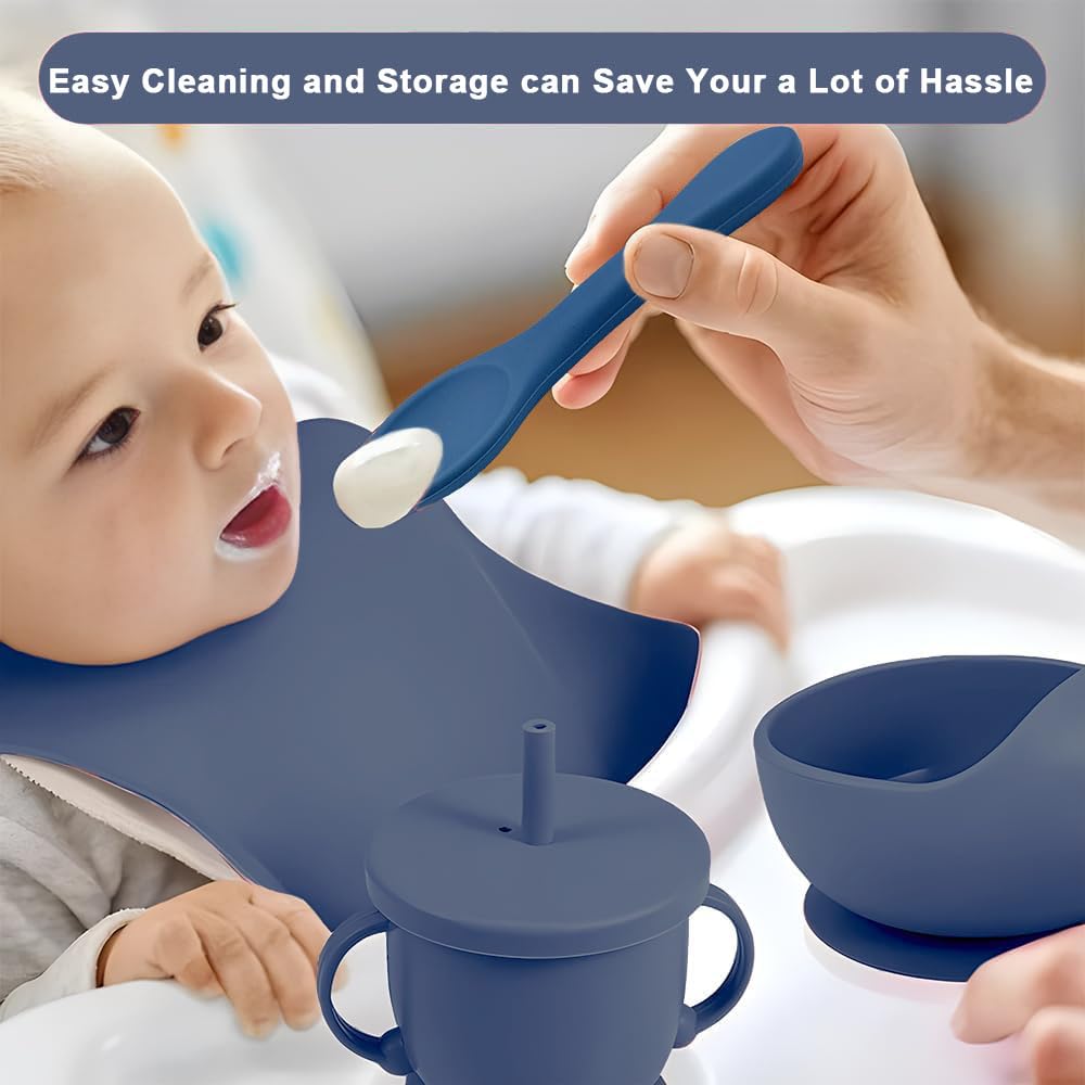 Silicone Baby Feeding Set,Miicasa Baby Led Weaning Supplies Kit With Suction Bowl & Car Plate, Bib, Spoon, Fork, Cup - Food-Grade Silicone, Dishwasher-Safe, No BPAs - For 3+ Months