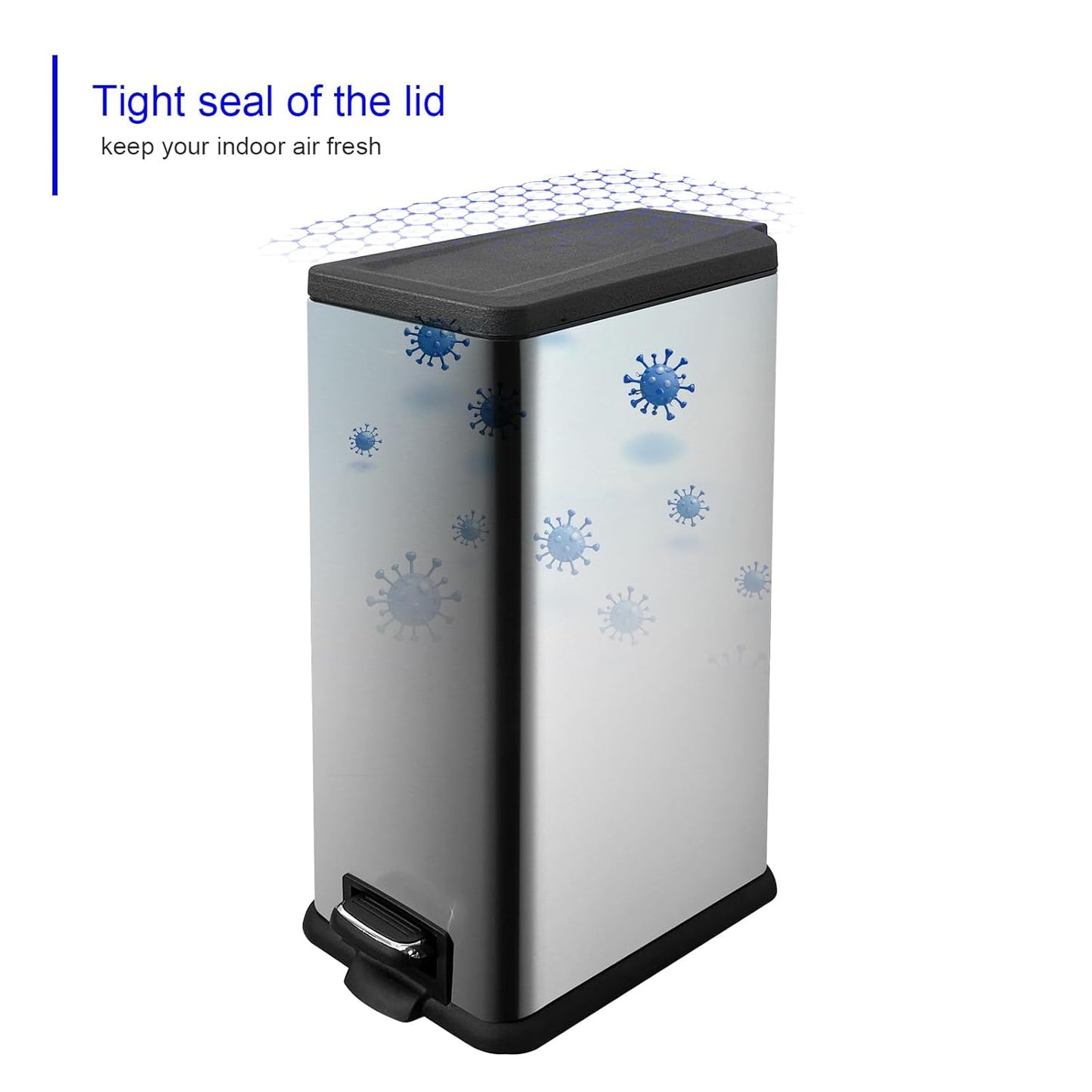 Diaper Pail, Airtight Odor Control Baby Diaper Bin with Childproof Lock, Stainless Steel Garbage Pail with lid, 15 Liter/ 4 Gallon Compact Nursery Trash Can with Removal Inner Liner, Blue
