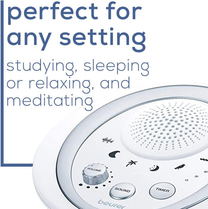 Beurer White Noise Machine with 4 Soothing Sounds | Sound Machine with Auto Shut-Off Sleep Timer | Portable White Noise Machine for Adults, Kids & Babies | Dreamsound Sleep Machine, SL15