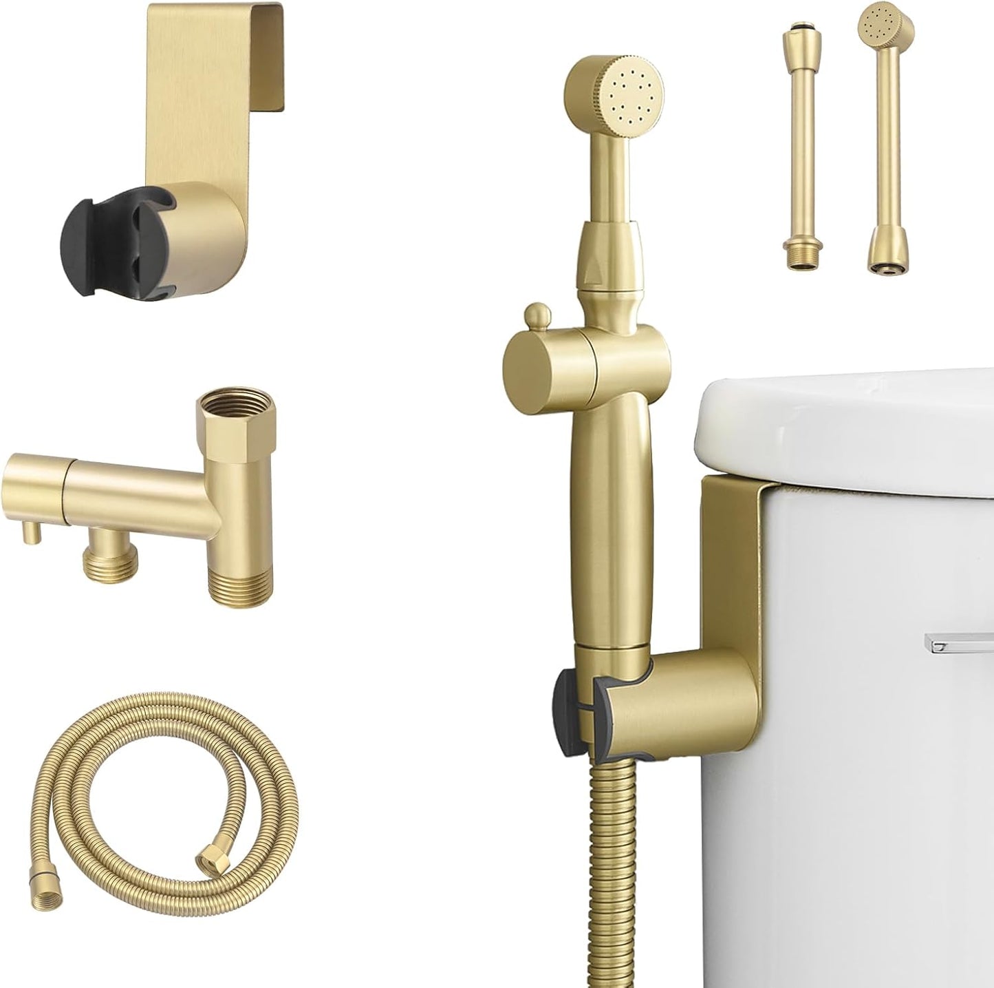 Chrome Handheld Bidet Sprayer for Toilet with Bidet Hose Brass Cloth Diaper Sprayer Bathroom Toilet Attachment for Feminine Wash, Wall Mount or Toilet Mount