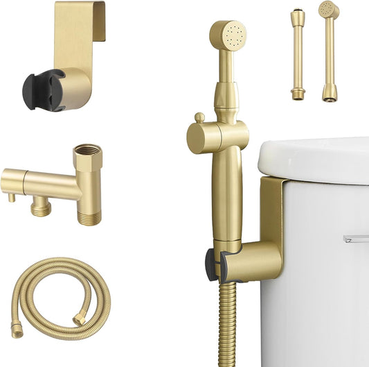 Chrome Handheld Bidet Sprayer for Toilet with Bidet Hose Brass Cloth Diaper Sprayer Bathroom Toilet Attachment for Feminine Wash, Wall Mount or Toilet Mount