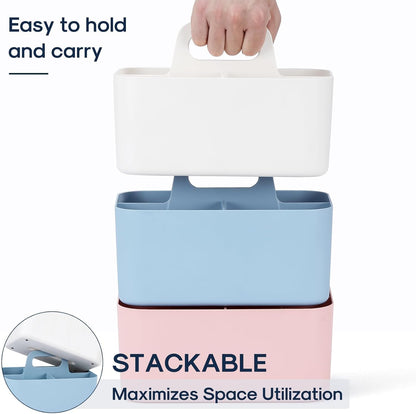 Multiuse Caddy Organizer with Handle, Portable Divided Plastic Tote Bin - Art Craft, Stationary Pen Marker Crayons, Makeup Hair Supplies Storage - Bathroom, Classroom, Dorm, Office, Desk Holder - Pink