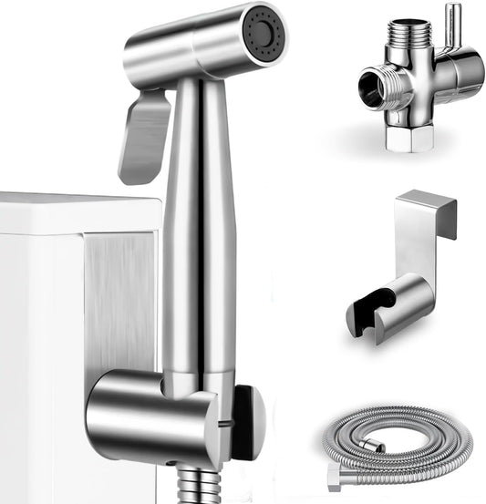 Bidet Sprayer – Handheld Jet Spray for Attachment Toilet, Adjustable Water Pressure Toilet Muslim Shower Easy to Install - Stainless Steel, with Bidet Hose for Feminine Wash