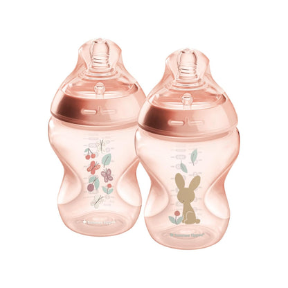 Tommee Tippee Natural Start Anti-Colic 9 oz BPA Free Baby Bottles, 0+ Months, Slow Flow Breast-Like Nipple, Self Sterilizing, Designed for Seamless Transition Between Bottle & Breast, Clear, Pack of 2