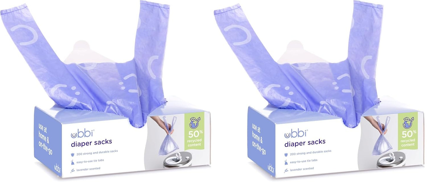 Ubbi Disposable Nappy Sacks, Lavender Scented, Easy-To-Tie Tabs, Baby Diaper Disposal or Pet Waste Bags, Value Pack, 400 Count