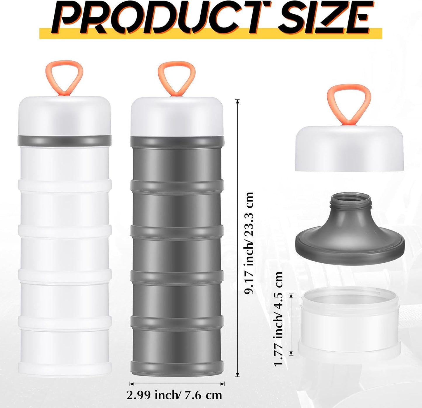Baderke 4 Pcs Protein Powder Container 5 Layers Stackable Leakproof Container Powder Dispenser with Funnels Stand Keychain Flour Canister for Workout Fitness(Black, White, Blue, Pink)