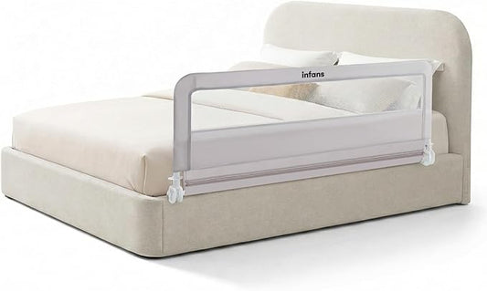 INFANS Bed Rail for Toddlers, 59" Foldable Safety Baby Crib Rail Fit for Kids Twin, Extra Long Swing Down Bed Guardrail for Convertible Crib, Queen, Full, King Mattress Side Guard (Light Gray)