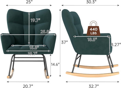 Nursery Rocking Chair, Rocking Chairs for Nursery, Baby Rocker Chair, Glider Rocker, Anti-Tip Safety Design, 440 Lb Weight Capacity, Cotton Fabric Cover, White