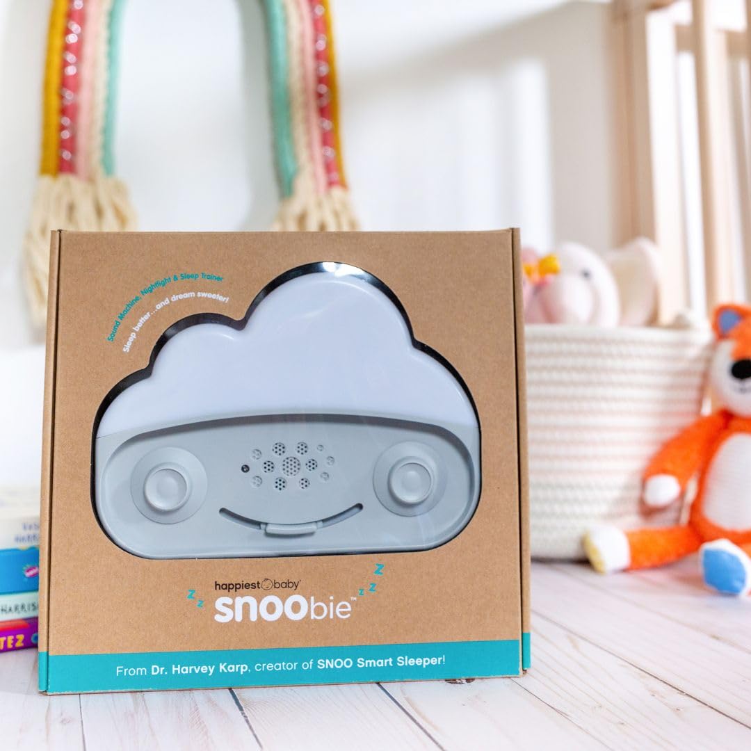 Happiest Baby SNOObie Smart White Noise Machine - Portable Baby Sound Machine with Night Light - 12 Soothing Sounds for Sleep Training, White