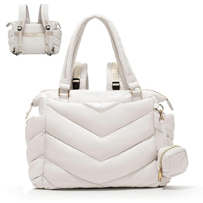 Diaper Bag Tote, Diaper Bag Backpack,Puffer Tote Bag with Pacifier Case, Lightweight Mommy for Hospital, Puffy with 10 Pockets, Convertible Baby for Travel,Beige