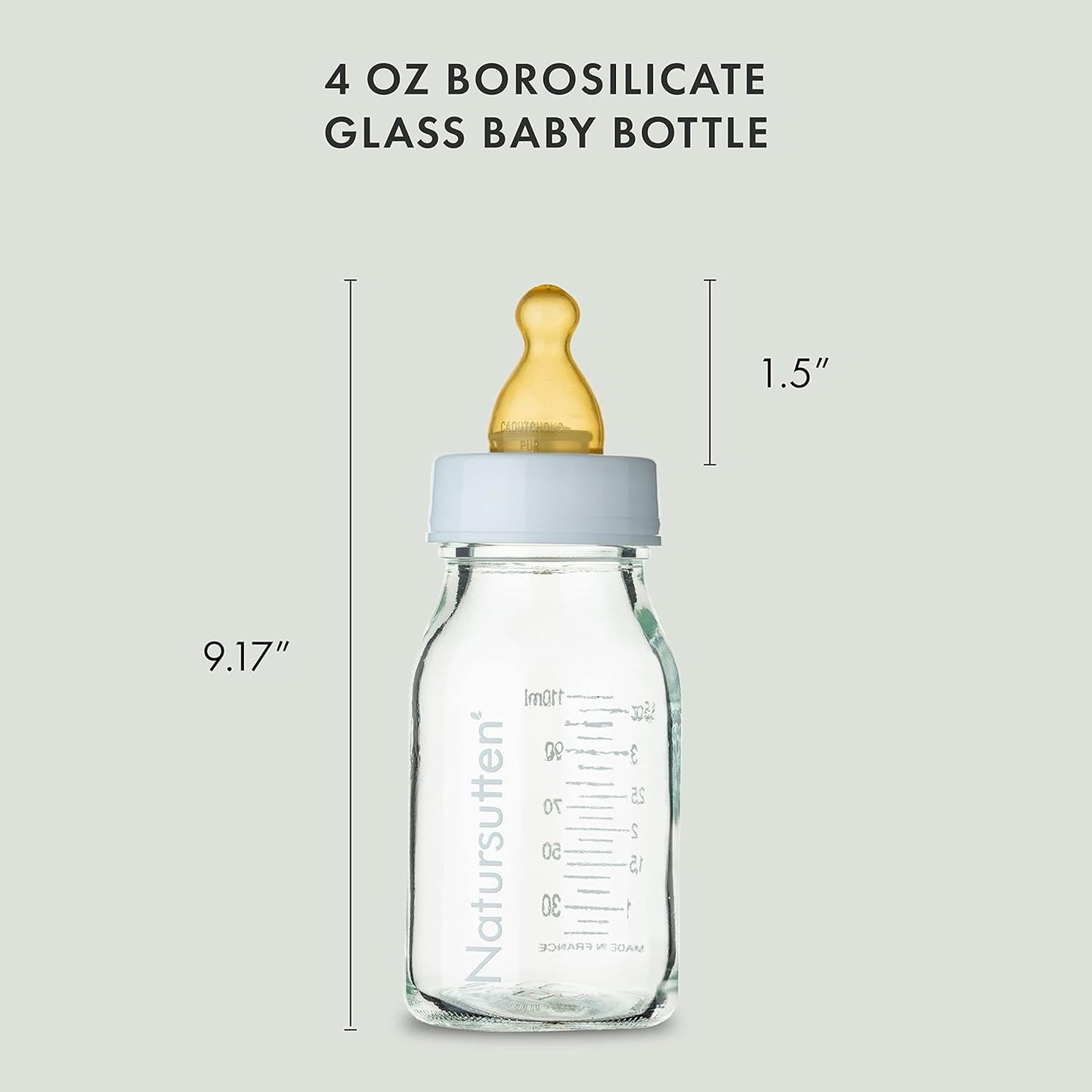 Natursutten Anti-Colic Glass Baby Bottle 2-Pack - 4 Ounce Bottles for Breastfeeding Babies - Newborn Bottles Set: Natural Rubber Slow-Flow Bottle Nipples, Seals, Valves, Baby Bottle Caps